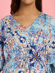 Rayon Floral Blue Maternity Feeding Kaftan