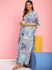 Rayon Floral Blue Maternity Feeding Kaftan