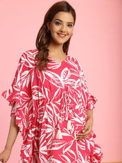 Rayon Floral Pink Maternity Feeding Kaftan