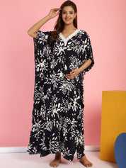 Rayon Floral Black Maternity Feeding Kaftan