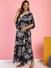 Rayon Floral Black Maternity Feeding Kaftan