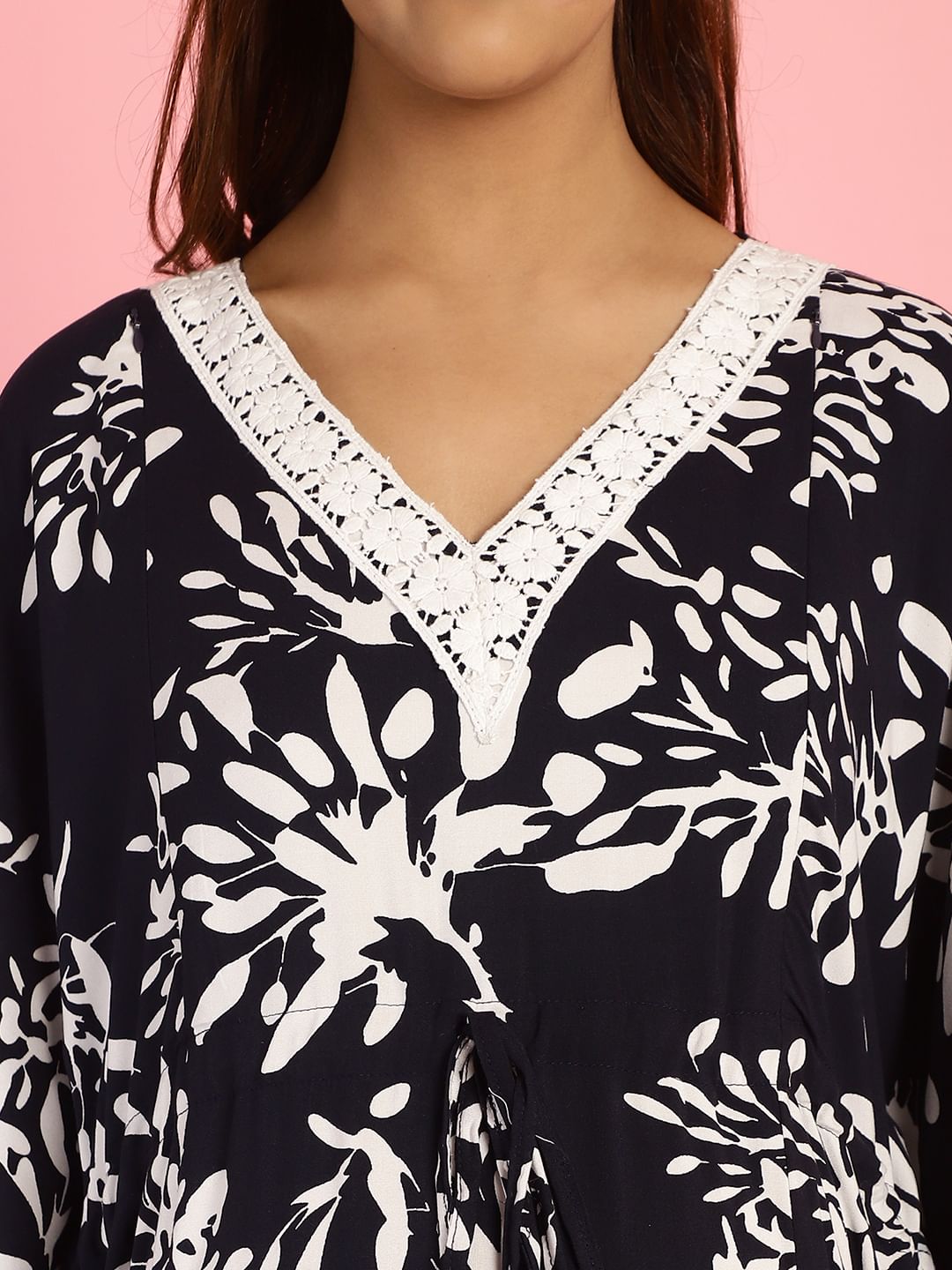 Rayon Floral Black Maternity Feeding Kaftan