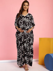 Rayon Floral Black Maternity Feeding Kaftan