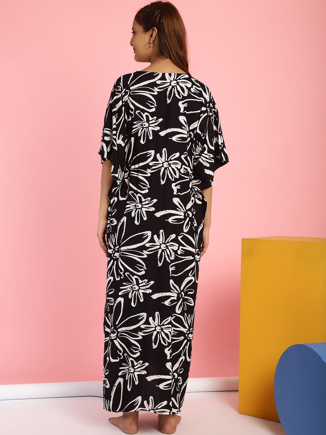 Rayon Floral Black Maternity Feeding Kaftan