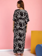 Rayon Floral Black Maternity Feeding Kaftan