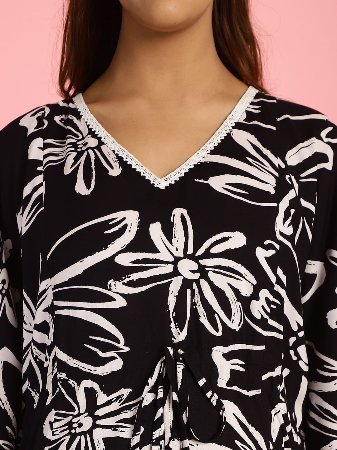 Rayon Floral Black Maternity Feeding Kaftan