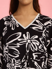 Rayon Floral Black Maternity Feeding Kaftan