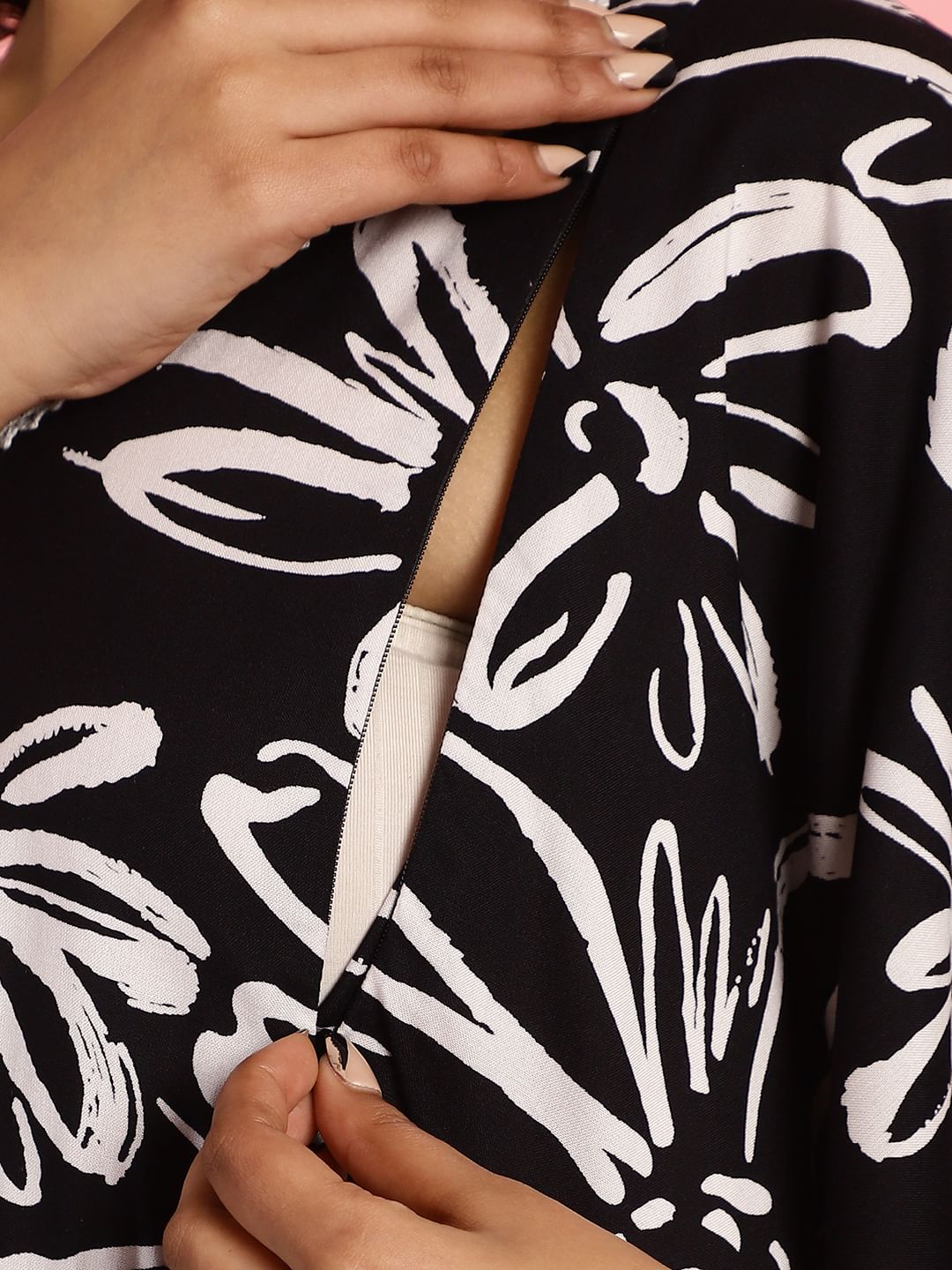 Rayon Floral Black Maternity Feeding Kaftan