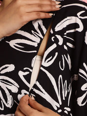 Rayon Floral Black Maternity Feeding Kaftan