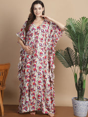 Beige Floral Rayon Maternity Kaftan