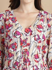 Beige Floral Rayon Maternity Kaftan