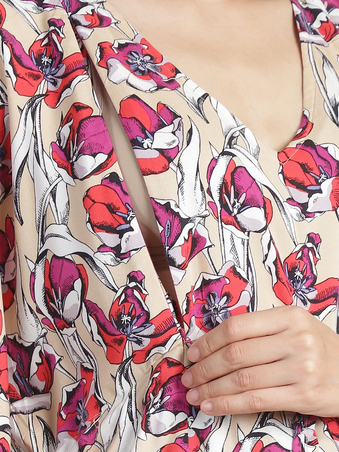 Beige Floral Rayon Maternity Kaftan