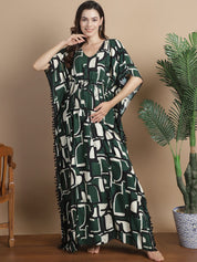 Green Geometric Rayon Maternity Kaftan