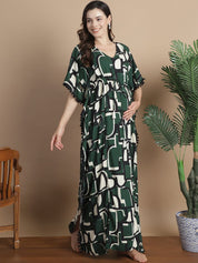 Green Geometric Rayon Maternity Kaftan