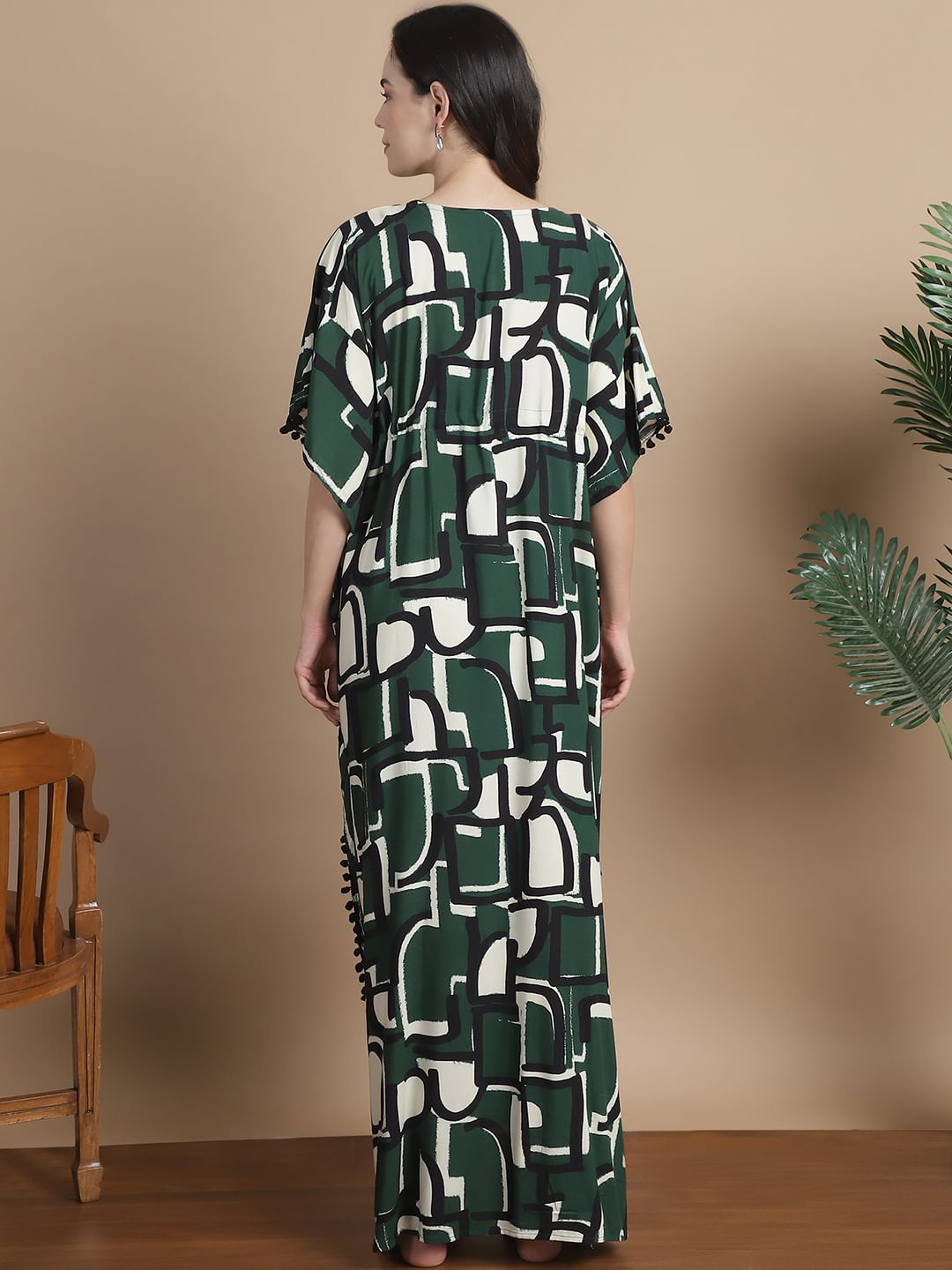 Green Geometric Rayon Maternity Kaftan