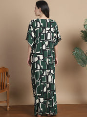 Green Geometric Rayon Maternity Kaftan