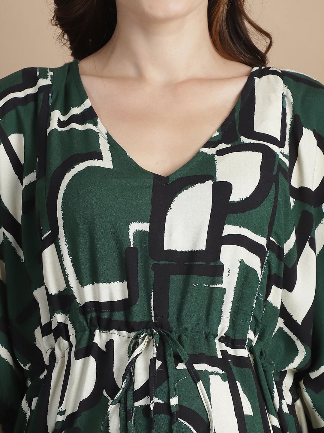 Green Geometric Rayon Maternity Kaftan