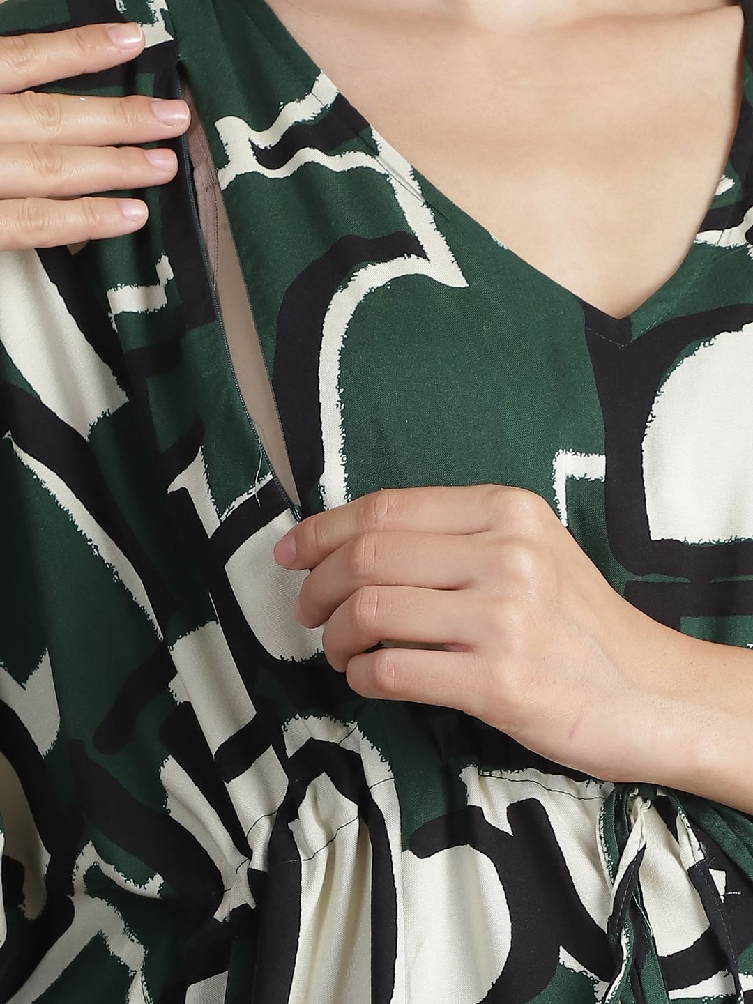 Green Geometric Rayon Maternity Kaftan