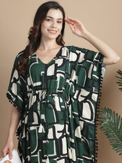 Green Geometric Rayon Maternity Kaftan