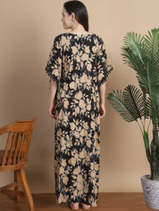 Black & Golden Floral Rayon Maternity Kaftan