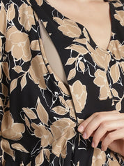 Black & Golden Floral Rayon Maternity Kaftan