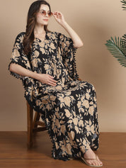 Black & Golden Floral Rayon Maternity Kaftan