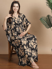 Black & Golden Floral Rayon Maternity Kaftan