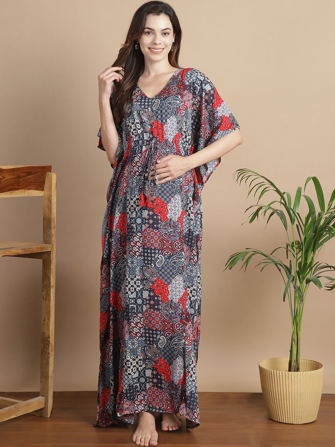 Multi-Color Geometric Rayon Maternity Kaftan