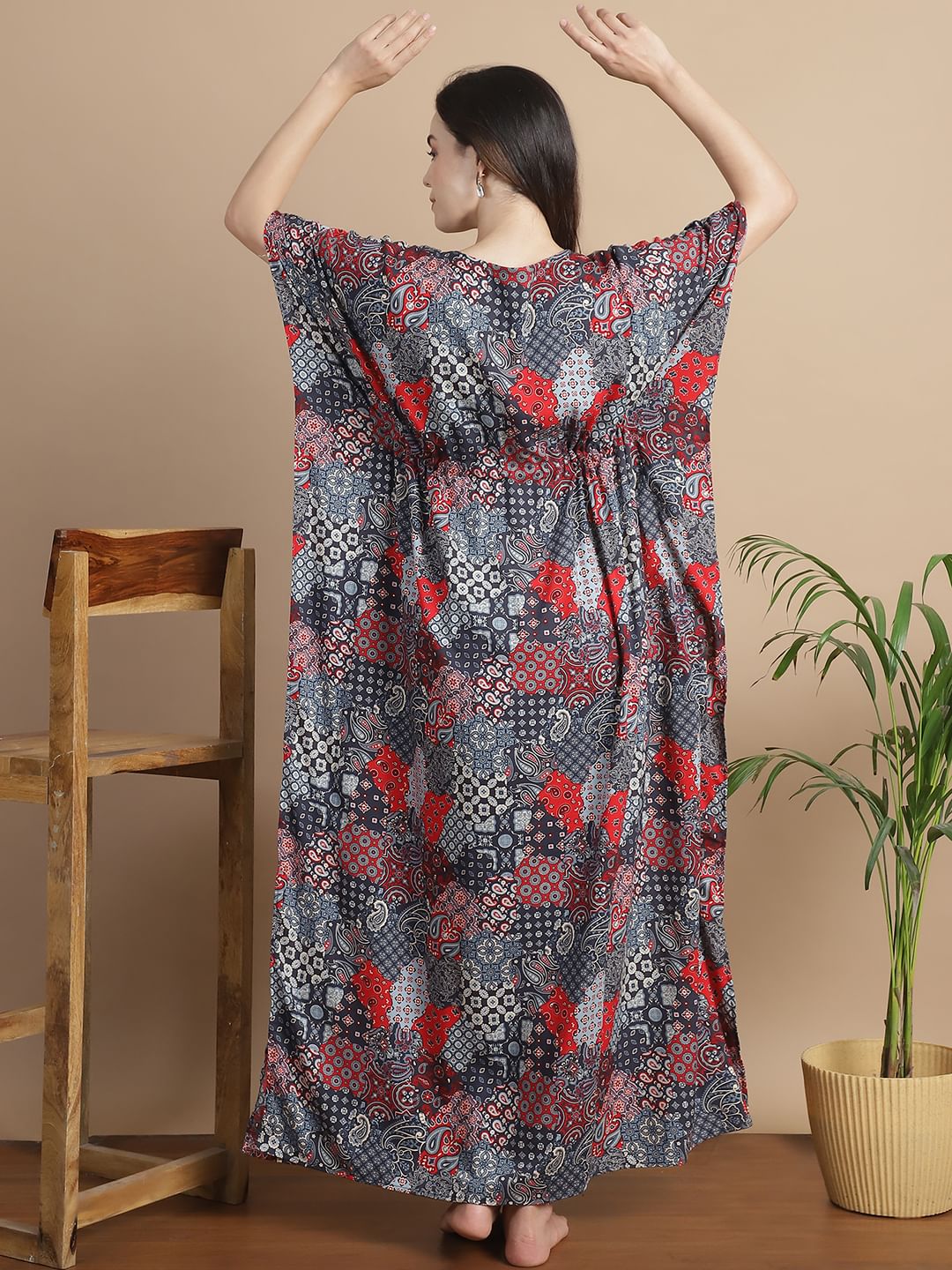 Multi-Color Geometric Rayon Maternity Kaftan