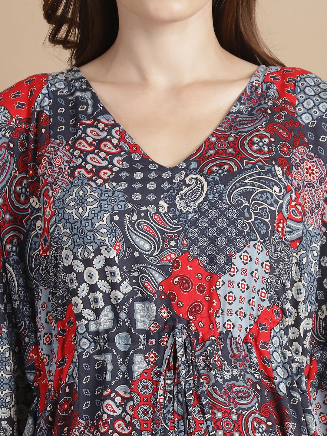 Multi-Color Geometric Rayon Maternity Kaftan