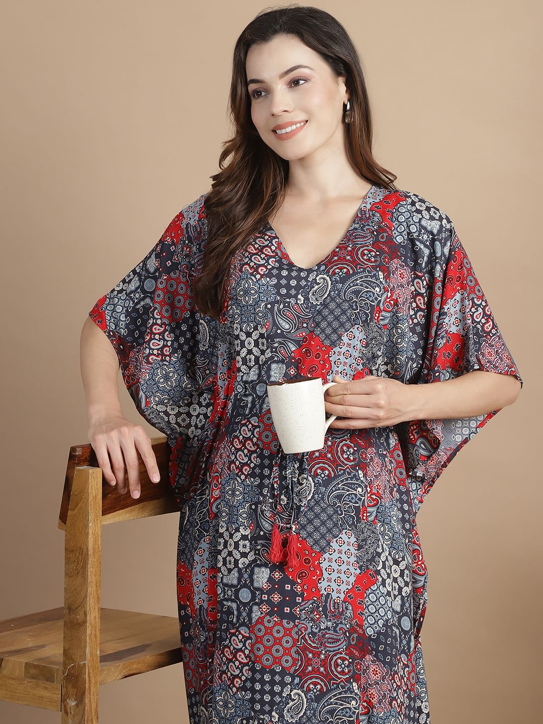 Multi-Color Geometric Rayon Maternity Kaftan