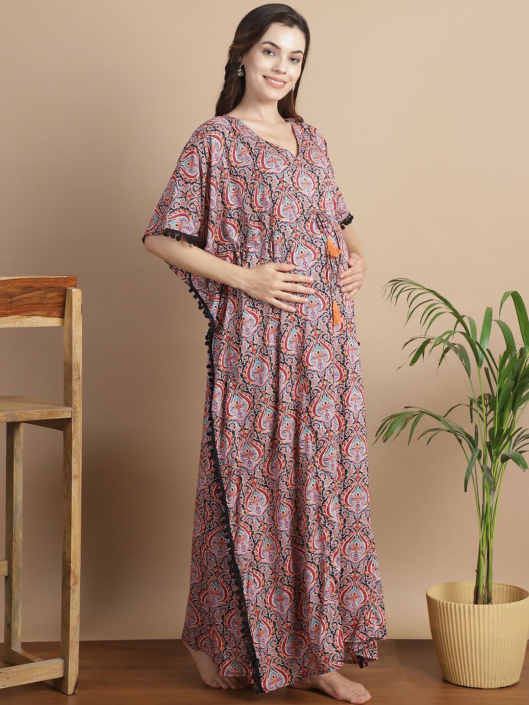 Multi-Color Ethnic Rayon Maternity Kaftan
