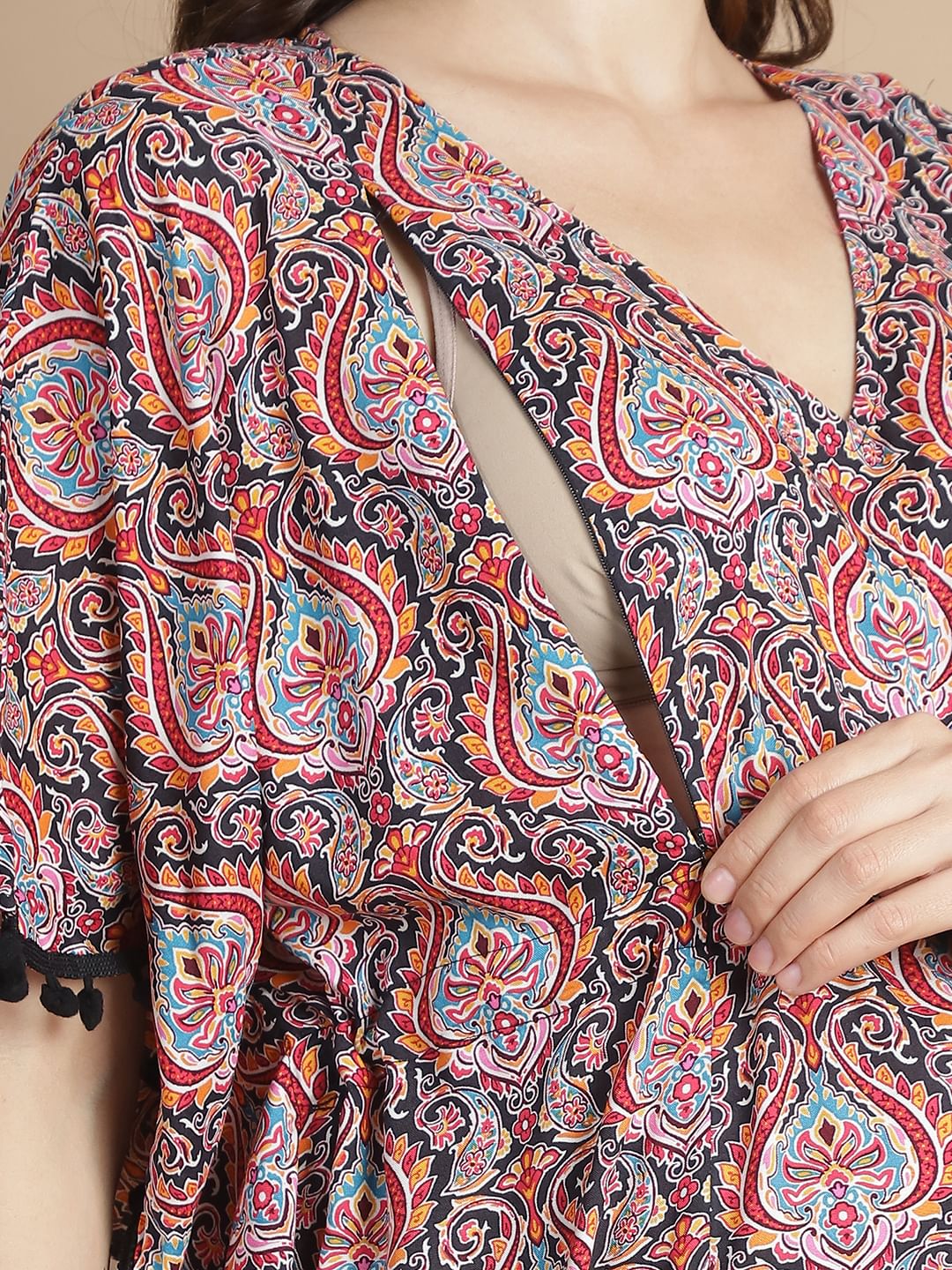 Multi-Color Ethnic Rayon Maternity Kaftan