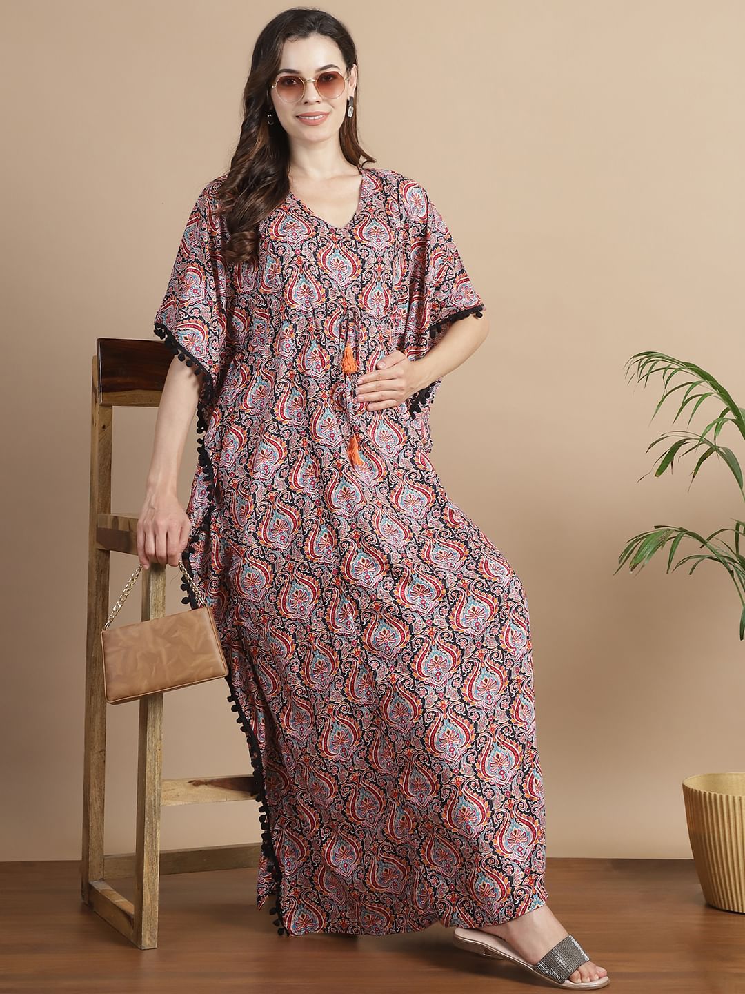 Multi-Color Ethnic Rayon Maternity Kaftan