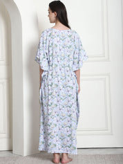 Floral Print Light Blue Rayon Maternity Kaftan