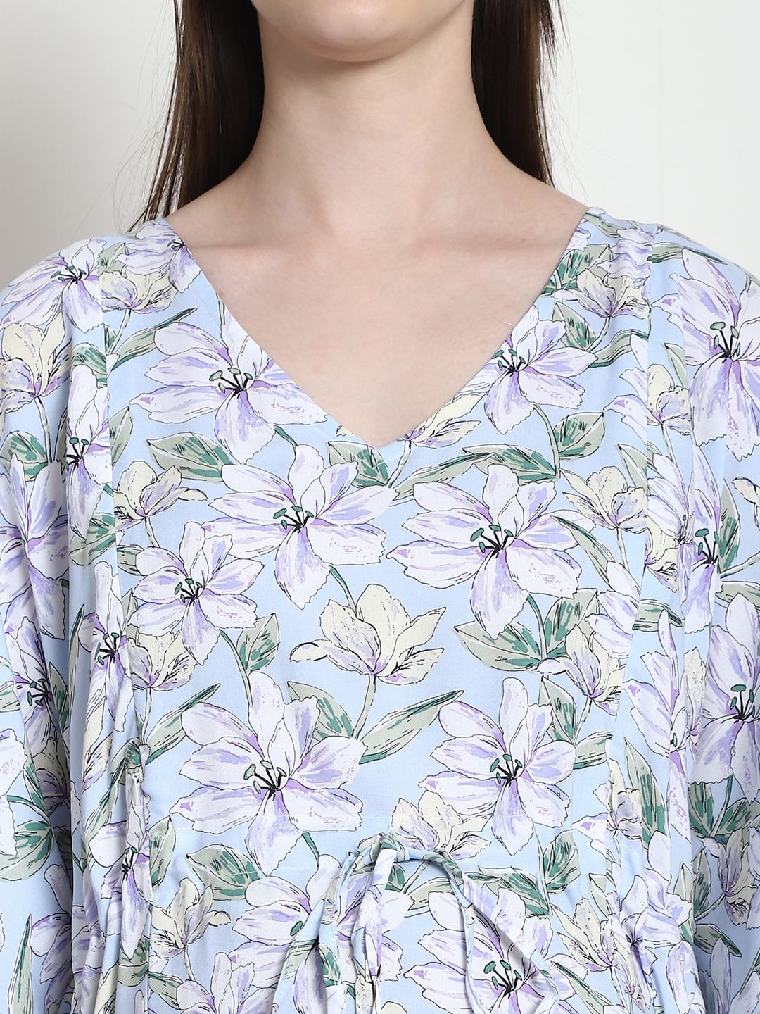 Floral Print Light Blue Rayon Maternity Kaftan