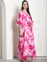 Tie & Dye Print Pink Rayon Maternity Kaftan