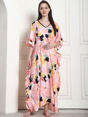 Floral Print Peach Rayon Maternity Kaftan