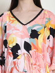 Floral Print Peach Rayon Maternity Kaftan