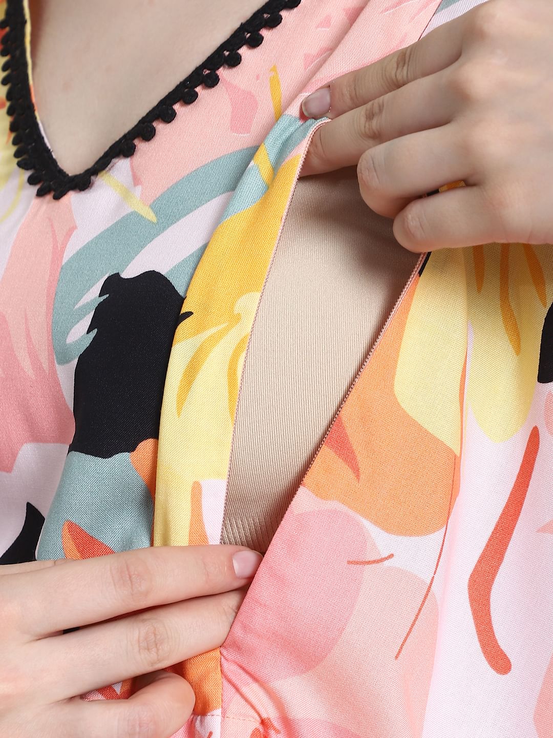 Floral Print Peach Rayon Maternity Kaftan