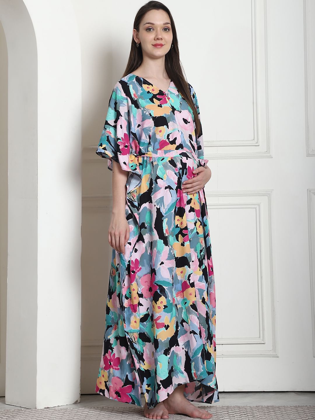 Floral Print Multi Rayon Maternity Kaftan
