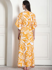 Floral Print Yellow Rayon Maternity Kaftan