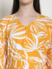 Floral Print Yellow Rayon Maternity Kaftan