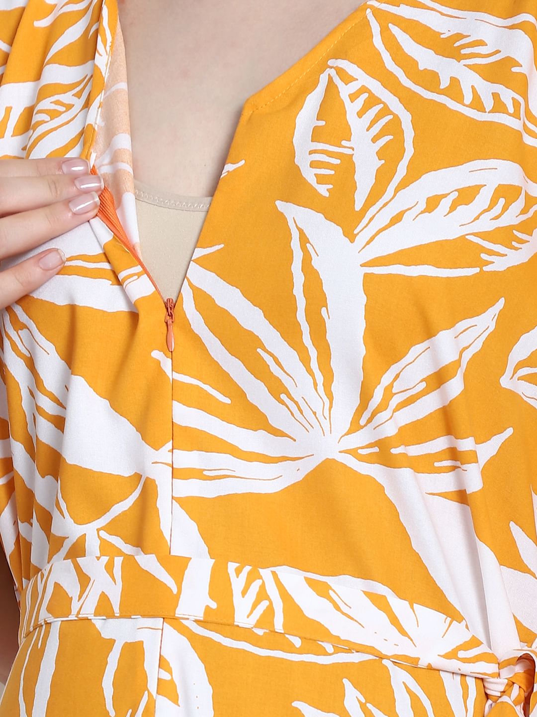 Floral Print Yellow Rayon Maternity Kaftan