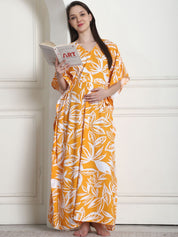 Floral Print Yellow Rayon Maternity Kaftan