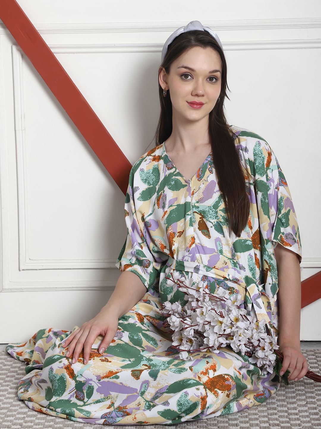 Floral Print Multi Rayon Maternity Kaftan