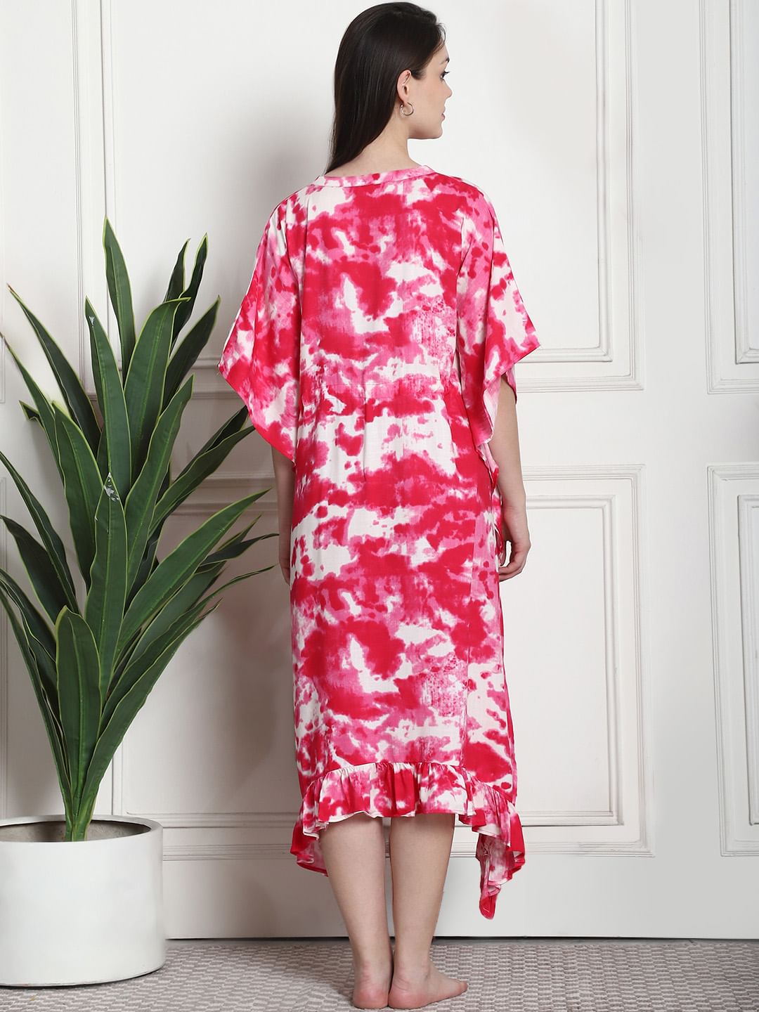 Tie & Dye Print Pink Rayon Maternity Kaftan