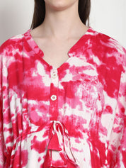 Tie & Dye Print Pink Rayon Maternity Kaftan