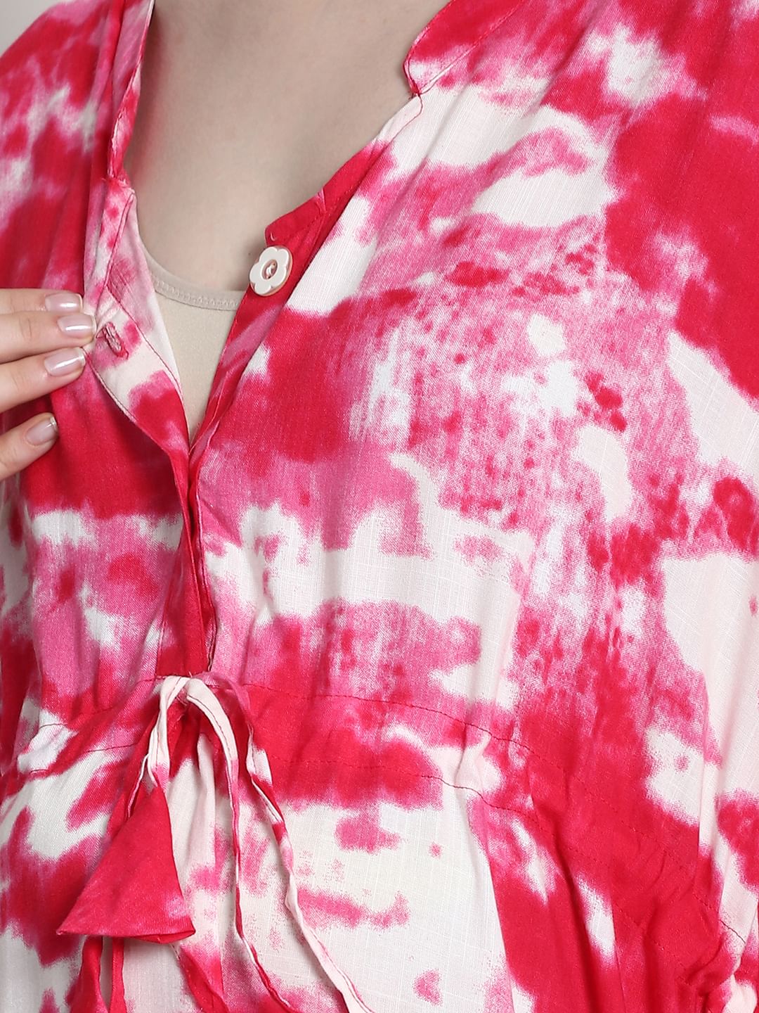 Tie & Dye Print Pink Rayon Maternity Kaftan