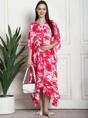 Tie & Dye Print Pink Rayon Maternity Kaftan